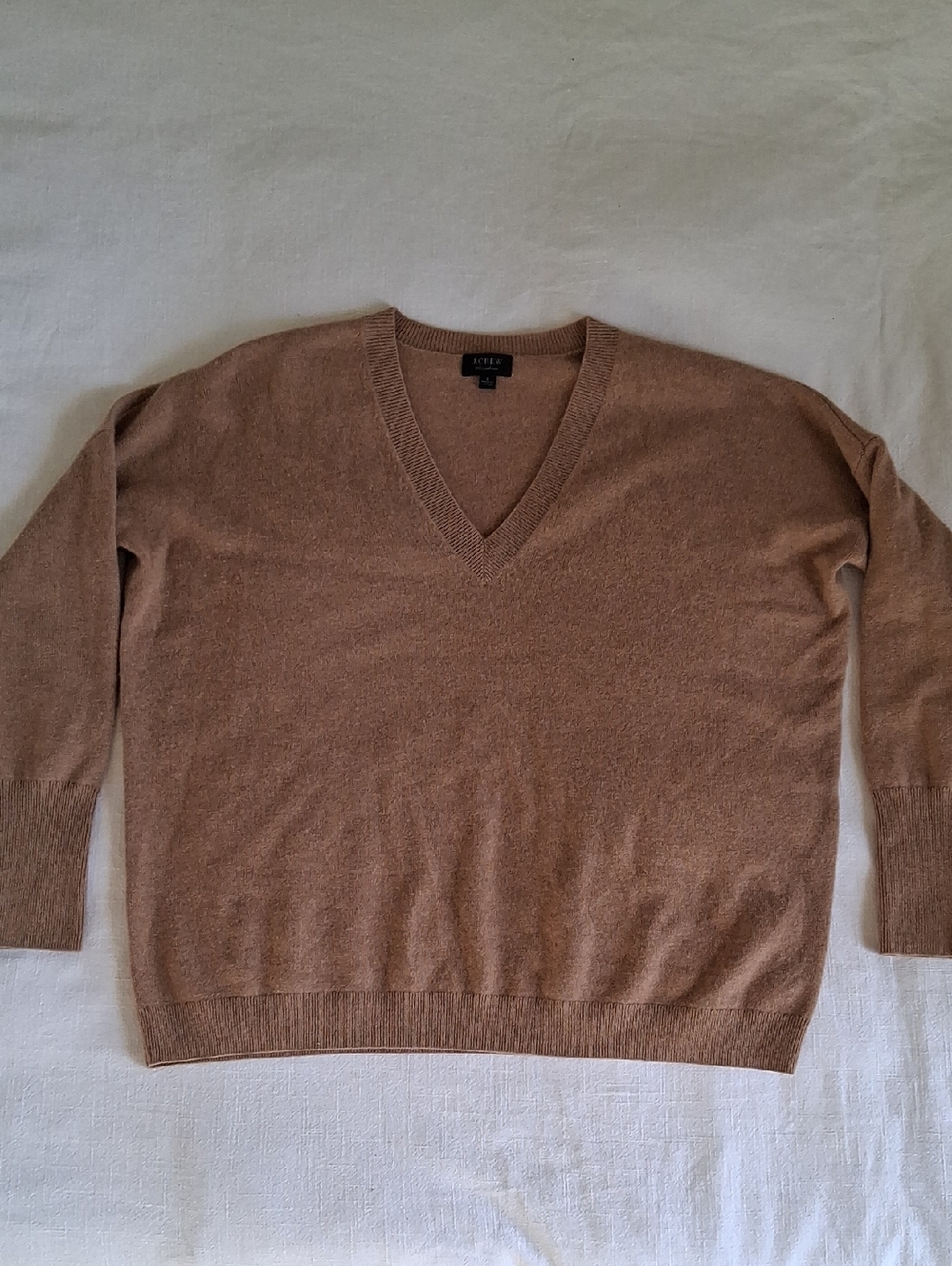 J.Crew Oversized V-Neck Cashmere Sweater Camel Small